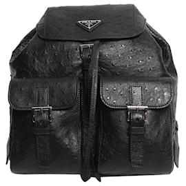Prada Black ostrich leather backpack Black