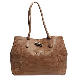 Longchamp Bolsa de ombro marrom com relevo de crocodilo - size M Marrom