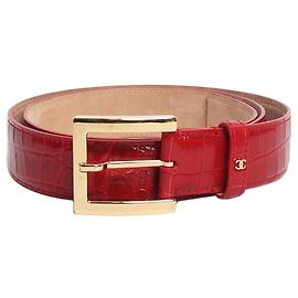 Chanel Cinto de couro de bezerro com relevo de crocodilo vermelho Outro