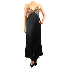 Khaite Vestido slip em seda preta com renda - size UK 10 Preto