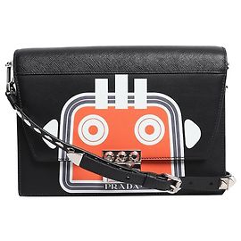 Prada Bolsa de ombro robot Elektra medium preta e laranja Preto