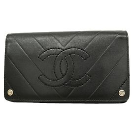 Chanel V-Stitch Leather Long Wallet Black