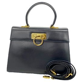 Salvatore Ferragamo Gancini Leather Handbag Navy blue