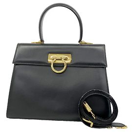 Salvatore Ferragamo Gancini Black Leather Handbag Black