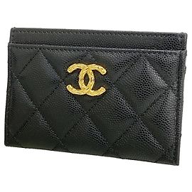 Chanel Black Grained Calfskin Card Case Black