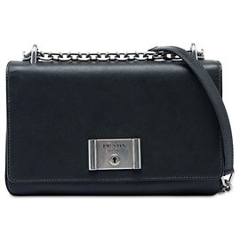 Prada Black Saffiano Lux Lock Chain Flap Noir