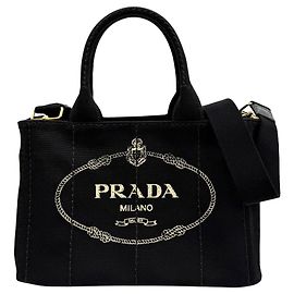 Borsa Tote Prada Small Canvas Canapa Logo Nera Nero