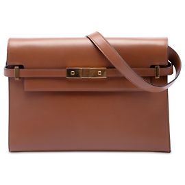 Bolsa de Ombro Manhattan Saint Laurent em Pele de Bezerro Lisa Castanha Medium Marrom