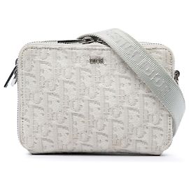 Bolso bandolera Dior Brown Oblique Canvas Double Zip Castaño Beige