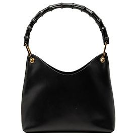 Bolsa de Ombro Gucci em Pele de Bezerro Preta com Bambu Preto