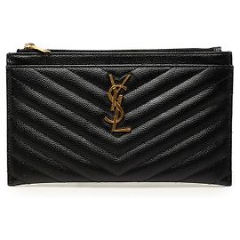 Saint Laurent Black Chevron Grain De Poudre Monogram Bill Pouch Nero