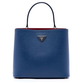 Prada Sac Satchel Panier Large en Cuir Saffiano Bleu Bleu