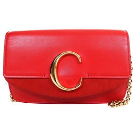 Chloé Mini Borsa a Tracolla C Chain in Vitello e Camoscio Rossa Rosso
