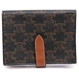 Céline Celine Brown Triomphe Coated Canvas Compact Wallet Brown Dark brown