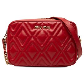 Bolsa Camera Miu Miu em couro nappa matelassé vermelho com corrente Vermelho