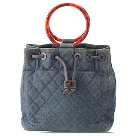 Chanel Blue CC Quilted Denim Resin Ring Handle Bucket Bag Blue Other