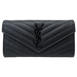 NEUE SAINT LAURENT CASSANDRE 372264 GELDBÖRSE SCHWARZES LEDER SO BLACK WALLET Schwarz
