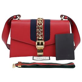 Gucci Sylvie Small Leather Shoulder Bag Red Red