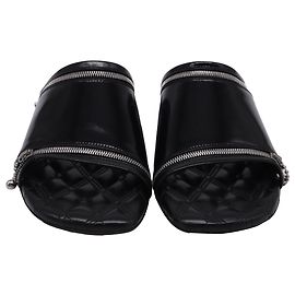 Burberry Decorative-Zip Flat Sandals in Black Leather Black