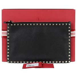 Bolsa de mão Rockstud Valentino Garavani em couro granulado preto Preto
