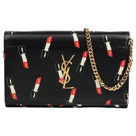 Saint Laurent Carteira tiracolo com corrente e estampado de batom Multicor