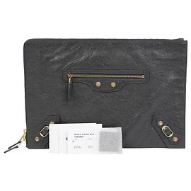 Balenciaga Giant Motor Clutch Grau Lammleder Grau