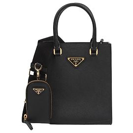 Prada mala Tote pequena em couro Saffiano com logótipo triangular Preto Preto