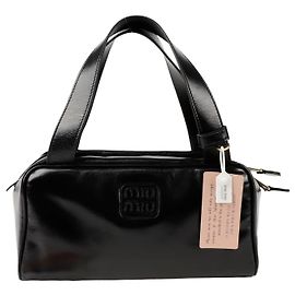 Miu Miu Black Leather Top Handle Tote Bag Black