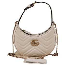 Gucci Borsa a spalla mini GG Marmont Half Moon Bianca Bianco