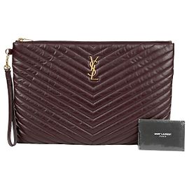 Saint Laurent Pochette porte-documents en cuir matelassé monogramme bordeaux Rouge