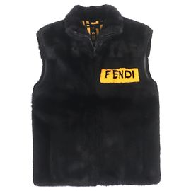 Fendi MINK Coat Black Yellow