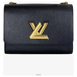 Louis Vuitton Twist Black Gold MM Leather Handbag Black