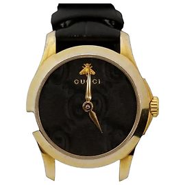 Gucci G-Timeless Gold-Plated Black Leather Watch Black
