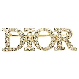 Dior Broche feminina em metal branco com acabamento Revolution, banhada a ouro e cristais Branco