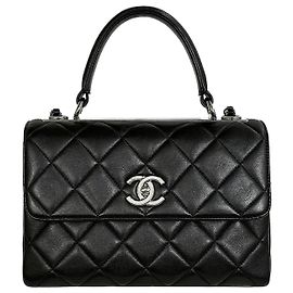 Chanel Trendy CC Top Handle Bag Small Schwarz Silber Serie Lammleder Schwarz