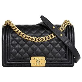 Chanel Bolsa Boy Flap Medium Preta com Hardware Dourado Preto