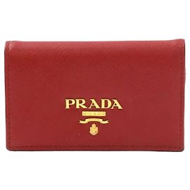 Prada Saffiano Card Wallet Red with Gold Hardware Red