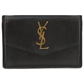 Saint Laurent Uptown Monogram Kartenetui Schwarz mit goldfarbener Hardware Schwarz