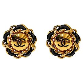 Chanel Runde CC Gold Ohrringe Schwarz