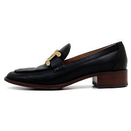 Tod's Black Leather Chain Strap Women's Penny Loafers Black