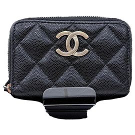 Chanel Classic Caviar Women's Coin Purse Black Black