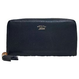Gucci Leather Bamboo Long Wallet Black Black