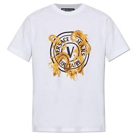 Versace Camiseta de punto de algodón estampada Blanco
