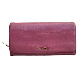 Miu Miu Pink Crocodile Embossed Leather Wallet Pink