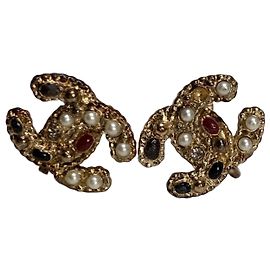 Orecchini Chanel CC Logo Nero Bianco Rosso D'oro