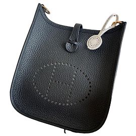 Mini bolsa de ombro Hermès em couro preto Preto
