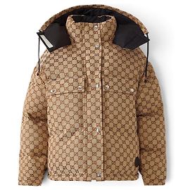 Gucci Men's down jacket with GG motif Brown Beige