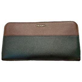 Prada Saffiano Leather Two-Tone Zip-Around Wallet Brown Black