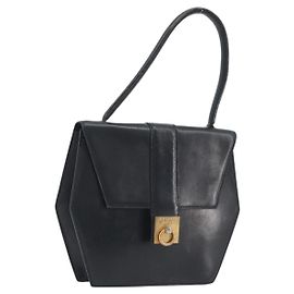 Céline Sac à main CELINE Cuir Noir Or Auth 197040 Noir Doré