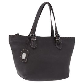 Bolsa de mão FENDI Celeria em couro marrom e prata 8BH135 Auth 198355A Marrom Prata